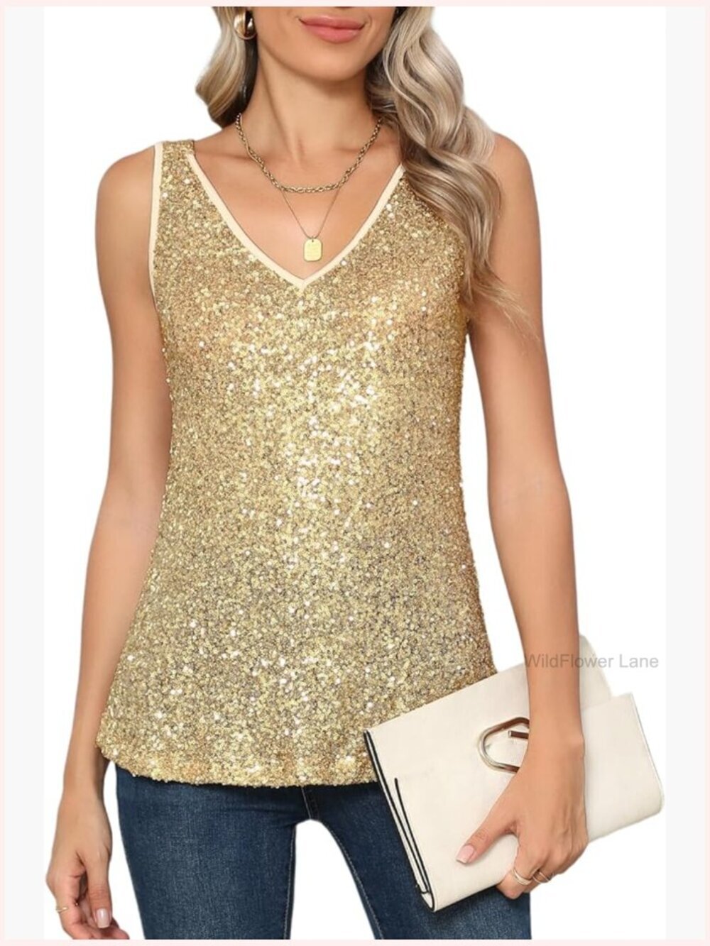 Sequin V Neck Backless Tank Top Party Camisole Top Blouse